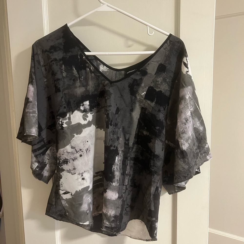 Central Park West Black and Gray Abstract Blouse